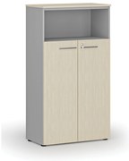 Szafa biurowa kombinowana PRIMO GRAY, drzwi na 3 poziomach, 800 x 420 x 1434 mm, szary/brzoza