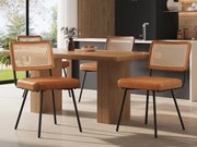 Zestaw 4 tapicerowanych krzeseł do jadalni - ze skóry ekologicznej i rattanu - metalowa konstrukcja - styl retro - brązowy