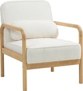 HOMCOM Fotel Akcentowy, Tapicerowany Fotel z Tkaniny, Rama z Drewna Kauczukowego, Nowoczesny Fotel z Poduszką, Biały