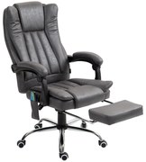 HOMCOM Fotel biurowy obrotowy z masażem i ogrzewaniem chowany podnóżek do 120 kg szary | Aosom PL