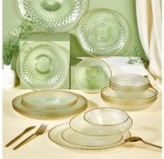 Zestaw stołowy 24 szt. – przezroczyste szkło ze złotym wykończeniem