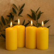 Zestaw świec słupkowych, 15 cm, Ø 7,5 cm, żółty, 4 sztuki.