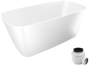 Wanna wolnostojąca NAVI owalna biała z konglomeratu 150 x 70 cm bez przelewu cienki rant | Różne kolory korków : Kolor korka - Czarny