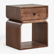 Ferni Stolik Nocny Drewniany 40x35 Cm Ciemny Drewniany Uchwyt - Sklum