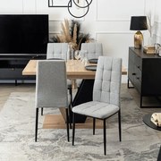 Zestaw Stół Prostokątny Rozkładany CLARK 120-160 cm Dąb Artisan/Czarny i 4 Krzesła Tapicerowane TEX Szare