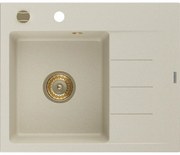 Mexen Ben zlewozmywak granitowy 1-komorowy z ociekaczem, lewy 600 x 500 mm, beżowy, syfon złoty - 6522605000-69-G