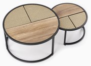 GARMINA zestaw 2 ław dąb złoty, czarny, rattan, okrągła, boho, loft
