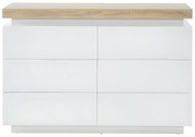 Komoda HALO II - 6 szuflad - lakierowane MDF - diody LED - Kolor: biały i dębowy.