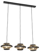 Orientalna lampa wisząca bambusowa z czarnym owalnym kloszem 3-światłowym - EvalinKolonialny Oswietlenie wewnetrzne