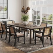 Komplet 6 krzeseł do jadalni/toaletki z aksamitu - 56 x 57 x 83 cm - z oparciem z rattanu - drewno - kolor czarny