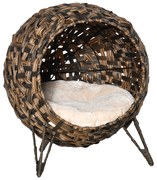 PawHut Domek dla kota z poduszką miejsce do spania dla kota jaskinia dla kota podwyższone nogi rattan PE