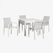 Zestaw Stół Prostokątny 90x180-90 Cm Rozkładany Z Aluminium Starmi I 4 Krzesła Ogrodowe Eika Gardenia Biel - Sklum