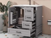 Meble łazienkowe na nogach - z ceramiczną umywalką - 1 drzwi i 3 szuflady - Szary (bateria nie jest dołączona)