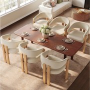 Zestaw 6 ergonomicznych krzeseł do jadalni - 57,5 x 43 x 78 cm - z wyściółką i żelaznymi nogami - flanela - beżowy i naturalny