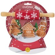 Zestaw do pieczenia dla dzieci TIVOLA, miniwałek z wzorem śnieżyek + 3 foremki