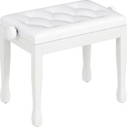 HOMCOM Ławka do Pianina z Regulacją Wysokości, Pianobank z Wyściełanym Siedziskiem z Ekoskóry 64 x 35 x 45-55 cm Biała | Aosom PL