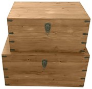 Zestaw 2 skrzyń z drewna sosnowego i MDF - szer. 70 x gł. 46 x wys. 35 cm i szer. 60 x gł. 38 x wys. 30 cm - Naturalny - MALOUEN