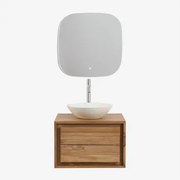 Zestaw Mebli Łazienkowych Z Drewna Tekowego Jabari Drewno Tekowe & Cement Okrągły Biały Ø40 Cm Zavion & Kwadratowa - Sklum