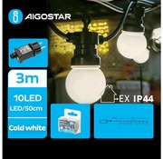 Aigostar - Zewnętrzna girlanda świetlna LED, 10 diod, 3 m, IP44, zimna biel
