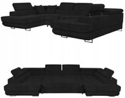 Narożnik kształt U rozkładany f. spania Savio Family meble czarny sztruks