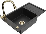 Mexen Elias zlewozmywak granitowy 1-komorowy z ociekaczem i baterią kuchenną Elia, czarny/srebrny metalik - 6511-73-670101-50