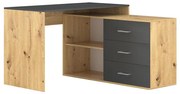 Biurko JULES z szufladami i uniwersalnym narożnikiem P/L, dąb artisan/antracyt