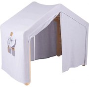 Duży Domek Z Drabinką Dla Dzieci 112x61x94 Cm Składaną Do Pokoju. Drewno, Len, Wiskoza, Szaroniebieski Domek, Naturalna Drabinka. - Meowbaby®