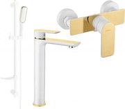 Mexen Alfa DF49 zestaw prysznicowy, biały/złoty - 745714DF49-25