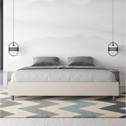 Łóżko wyposażone w stelaż z listwami z pojemnikiem tapicerowane 200x200  sztucznej skóry biały Azelia