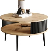 Okrągły loftowy stolik kawowy dąb artisan + czarny - Tubbi 3X