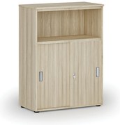 Szafa biurowa kombinowana z drzwiami przesuwnymi PRIMO WOOD, 800 x 420 x 1087 mm, dąb naturalny
