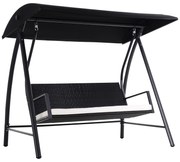 Outsunny Huśtawka Ogrodowa 3-os z Dachem Technorattan Metal Czarna | Aosom PL