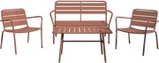 Zestaw mebli ogrodowych z metalu: ławka, 2 niskie fotele i stolik kawowy - Terakota - MIRMANDE marki MYLIA