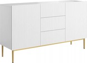 Komoda Nicole 150 cm z szufladami i ryflowanym frontem - biały mat / złote nóżki