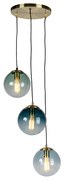 Lampa wisząca w stylu art deco mosiądz z niebieskim szkłem - Pallon ArtDeco Oswietlenie wewnetrzne