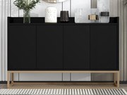 Komoda niska z 4 drzwiami - MDF drewno i nogi metalowe - Styl nowoczesny - Kolor czarny - 120 x 30 x 80 cm