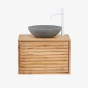 Zestaw Wiszących Mebli Łazienkowych Z Drewna Deleyna Naturalna & Okrągły Szary Cement Ø40 Cm Tarsis - Sklum