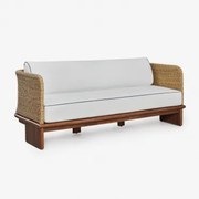 Sofa Ogrodowa Famara 3-osobowa Z Rattanu I Drewna Akacjowego Akacja Brąz - Sklum