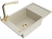 Mexen Elias zlewozmywak granitowy 1-komorowy z ociekaczem i baterią kuchenną Duero, beżowy - 6511-69-671600-50