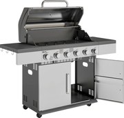 Outsunny Grill Gazowy 8500BTU z Wózkiem, 6 Palników ze Stali Nierdzewnej, Termometr, Regulator Ciśnienia 141 x 55 x 110 cm Srebrny