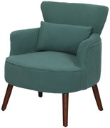 HOMCOM Nowoczesny Fotel z Podłokietnikami, Tapicerowany Fotel Akcentowy z Poduszką Lędźwiową, Nogi z Drewna Kauczukowego, Ciemnozielony