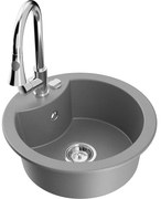 Mexen Diego zlewozmywak granitowy 1-komorowy z baterią kuchenną Elia, szary - 6512-71-670101-00
