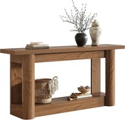 Stolik konsolowy 160 cm, 2 poziomy długości, stół do przedpokoju ze schowkiem, rustykalny brąz