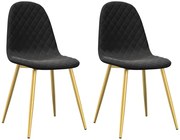 Zestaw 2 czarnych welurowych krzeseł ze złotym stelażem M0-E91