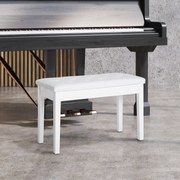 HOMCOM Taboret do Pianina Biały Wiejski Styl z Schowkiem Drewno Kauczukowe Sztuczna Skóra 76x36x50cm | Aosom PL