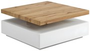 Stolik kawowy KYRIA - 1 szuflada i obrotowy blat - MDF - Kolor: biały i dębowy.