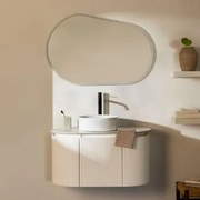 Zestaw Wiszących Mebli Łazienkowych Z Drewna Carsone Biała & Bez Jednostki Pomocniczej & Redondo Cerámica Blanco Rayas Ø36 - Sklum