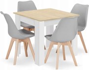 Kwadratowy stół biały + dąb sonoma z 4 szarymi krzesłami Z1-Z85