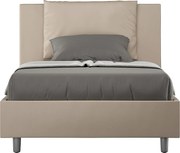 Łóżko wyposażone w stelaż z listwami tapicerowane 120x190 sztucznej skóry szaro-beżowy Antea