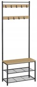 Metalowa ścianka do przedpokoju INDUSTRY 175 cm, czarna/dąb sonoma